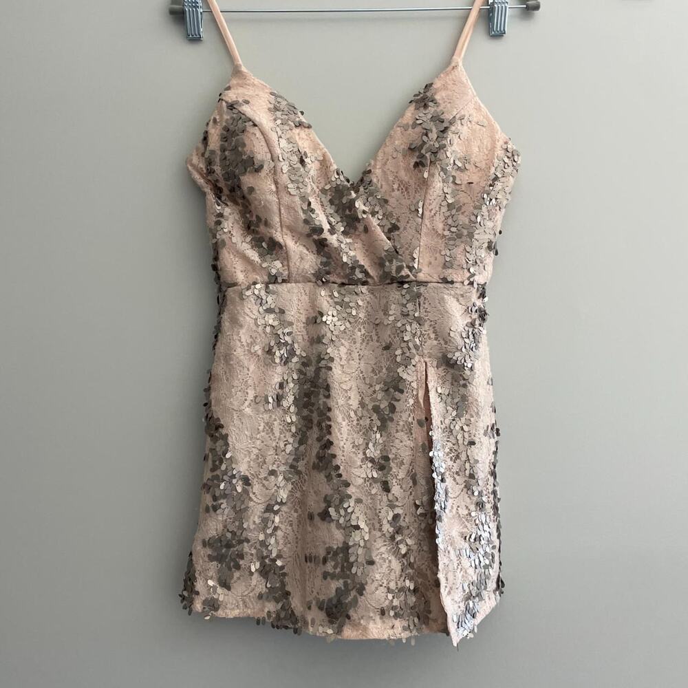 Angel Biba Pink Sequin Lace Mini Romper